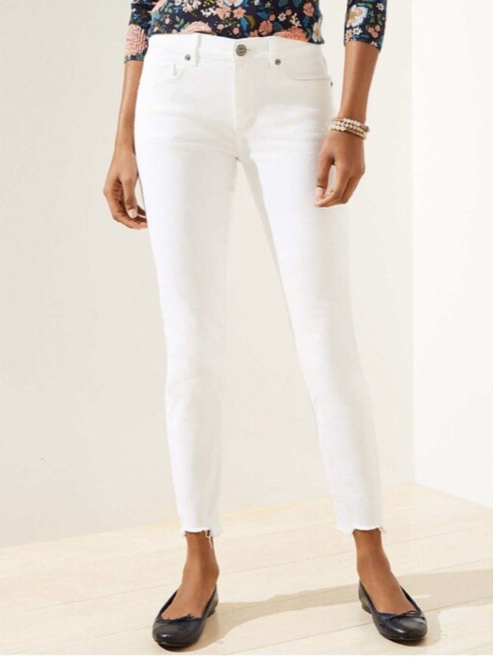 Loft Petite Chewed Hem Slim Pocket Skinny Crop Jeans White, 25P or 0P